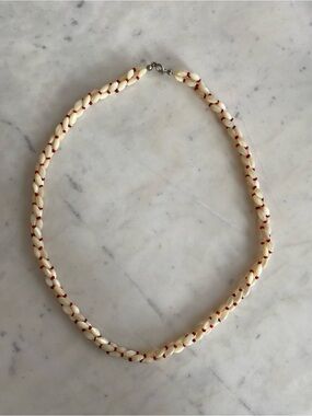 Vintage Lehue Creations Mother of Pearl Twist Choker Necklace 18” Red Beads